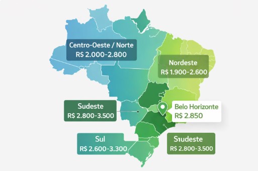 imagem com um mapa com salarios de professor educacao fisica cada estado