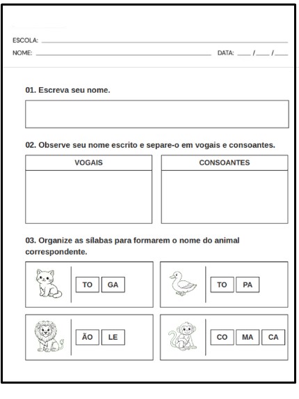 atividade para alunos com autismo organizar palavras