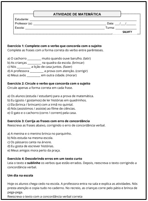 atividade de português 4° ano