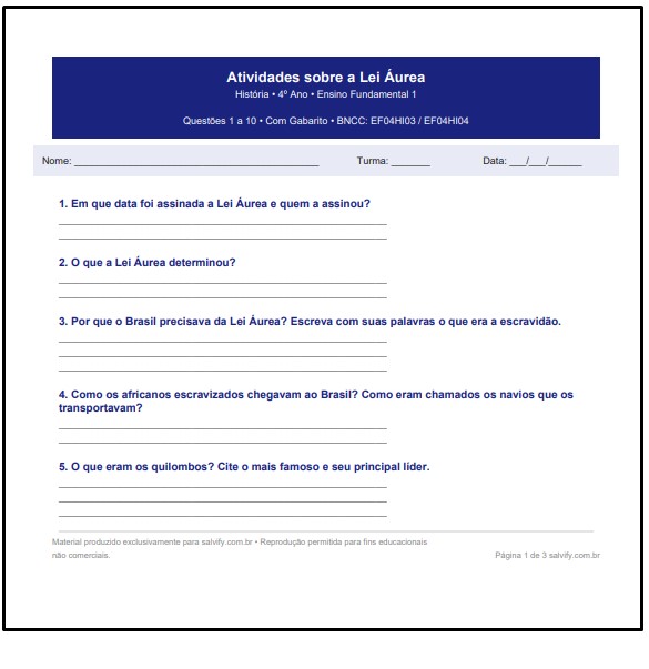 capa do artigo Atividades sobre a Lei Áurea para o 4º Ano 
