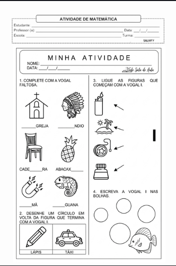 atividades de alfabetizacao vogais