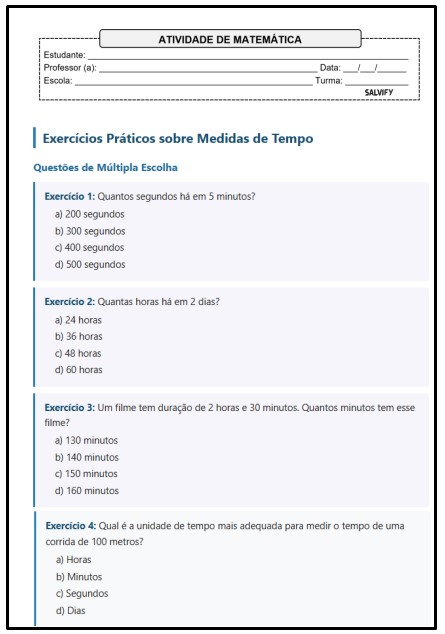 15 Exercícios de Matemática 6° Ano Sobre Medidas de Tempo