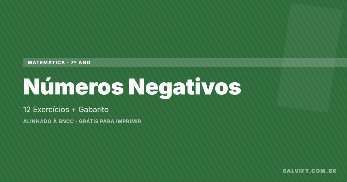 capa do artigo exercícios de números negativos 7º ano