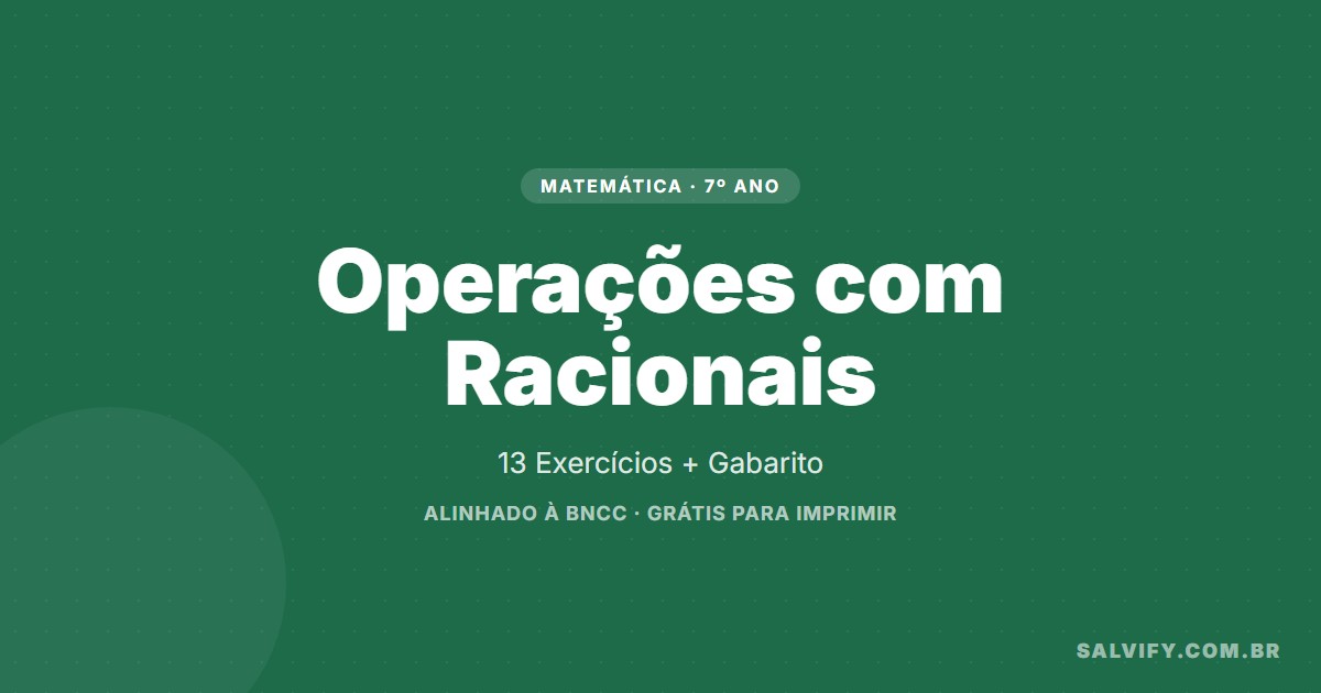 capa do artigo exercícios de operações com racionais 7º ano