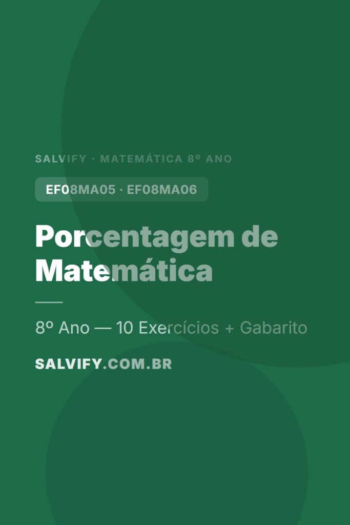 10 exercícios de porcentagem para o 8º Ano com gabarito comentado. Atividades com situações do cotidiano, alinhadas à BNCC e prontas para imprimir.
