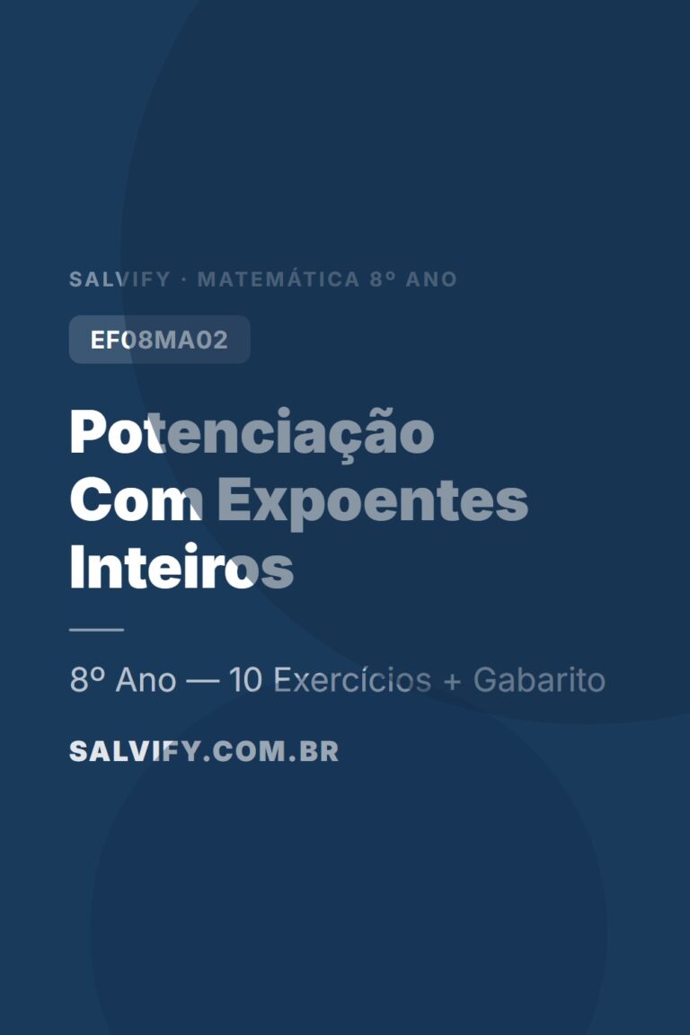 10 Exercícios de Matemática 8° Ano Potenciação Com Expoentes Inteiros