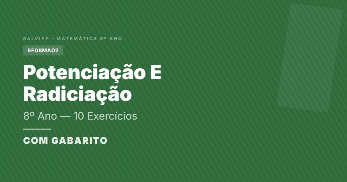 exercícios de potenciação e radiciação 8º ano