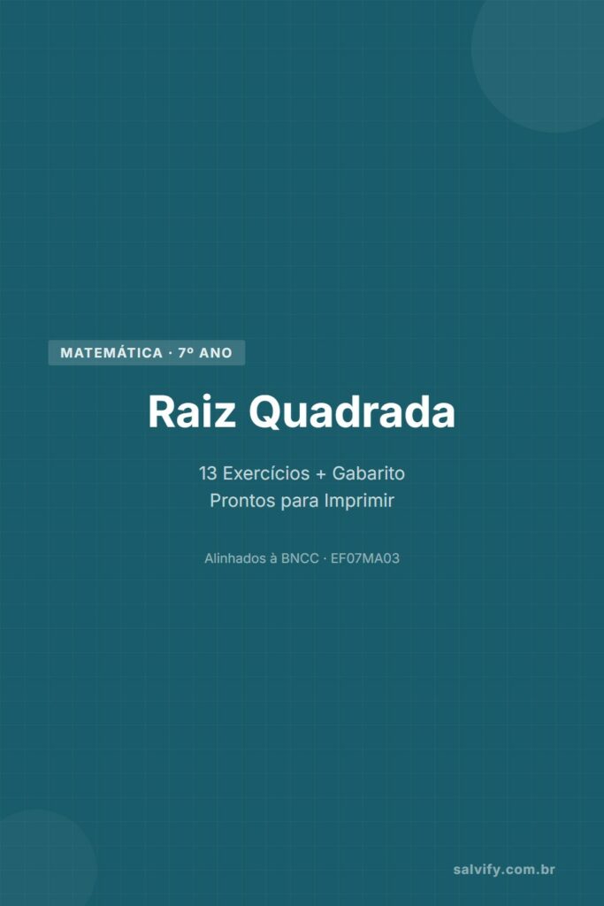 raiz quadrada 7º ano pinterest exercícios matemática